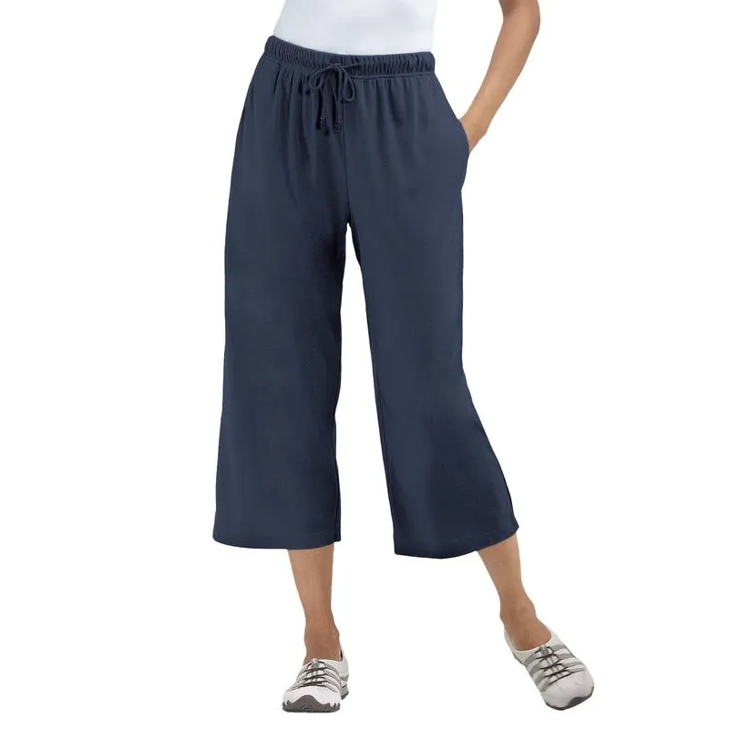 ウーマン ウィズイン レディース ボトムス カジュアルパンツ プラスサイズ プチ キャップ ニット Woman Within Plusize Petite Sport-Knit Pull-On Capri Pants Navy ネイビー