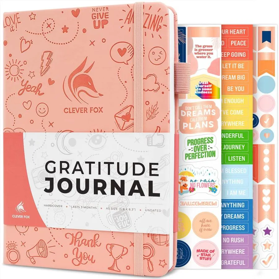 Clever Fox Gratitude Journal - 幸福 ポジティブ アファメーション デイリージャーナル - インスピレーションを与えるデイリーノートブック - 3ヶ月 A5 (ライト