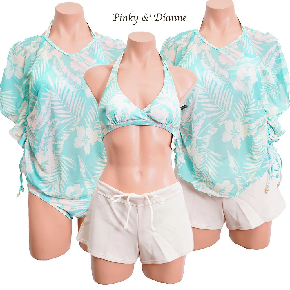 １着のみpinky＆dianeピンキー＆ダイアン水着体型カバータンキニショートパンツ体型カバー水着4点セットセパレートビキニセラッシュガードカバーアップ30代40代50代ママmlll