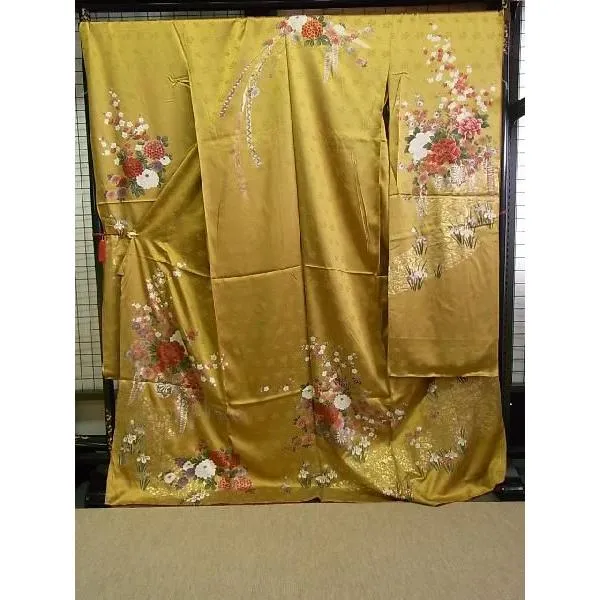 正絹振袖 仮絵羽 未仕立 金茶地本紋 新品 306