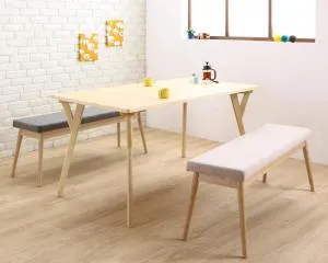 ダイニングセット（テーブル\u0026ベンチ） やさしい色合いの北欧スタイル ソファベンチ ダイニング 4人 3点セット(テーブル+ベンチ2脚) W140 組立設置付