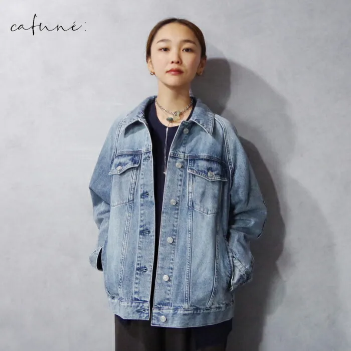 cafune (カフネ) 華奢魅せ デニムジャケット  (15415/515415) レディース ゆったり カジュアル 大人女子 キレカジ 体型カバー  万能 羽織り  肩幅-3cm ラグランスリーブ