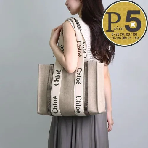 【5日0時～48h限定ポイント5倍】 クロエ CHLOE トートバッグ WOODY ウッディ MEDIUMミディアム CHC25SS383 O81 074 SHINY GREY