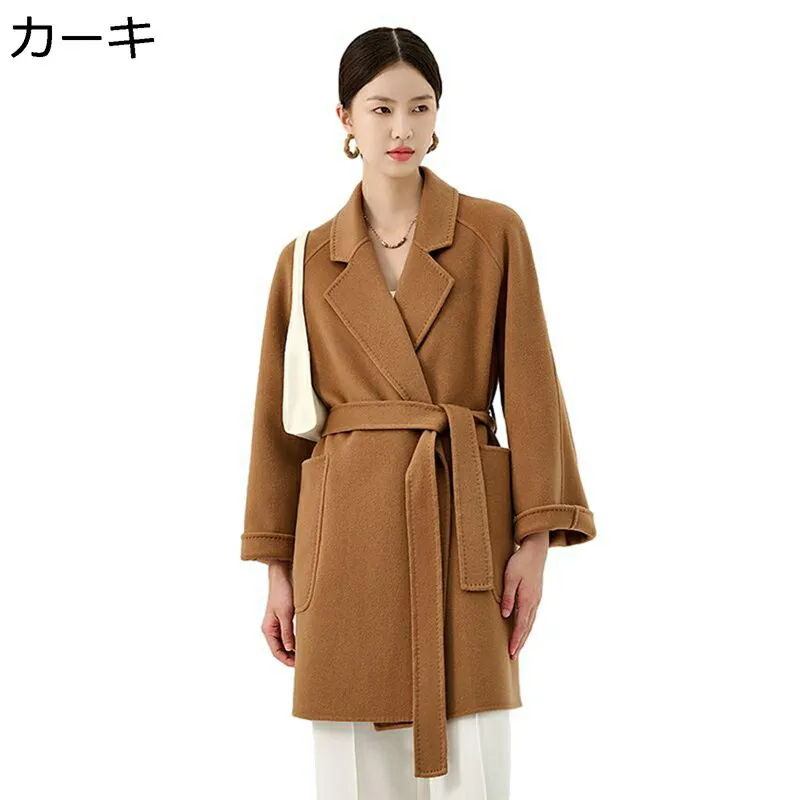 レディース ウールジャケット ウールコート ミモレ丈 ミドル ベルト 大きいサイズ ビジネス 秋冬着 おしゃれ カジュアル ゆったり 保温防寒 羽織り 女性 ビジネス OL 日常