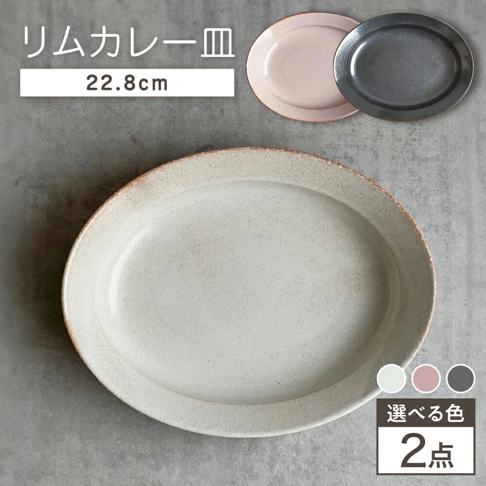 【ふるさと納税】【選べる3色】【瀬戸焼】リムカレー皿 2枚セット【株式会社カネ三商店】 / 皿 食器 カレー皿 ギフト プレゼント / 瀬戸市[BBDD012]