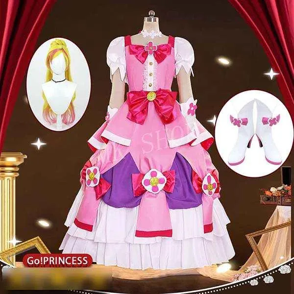 Go プリンセスプリキュア 風 春野はるか キュアフローラ コスプレ 衣装 ウィッグcos靴 ハロウィンコスチューム イベント 忘年会 変装仮装 文化祭 余興はぜひ