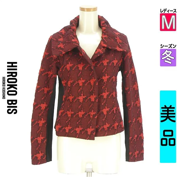 ＼GW応援★20%OFFクーポン／ ヒロコビス HIROKO BIS ジャケット レディース 冬  レッド M サイドリブニット切替ジャケット 【中古】【古着】【セール】