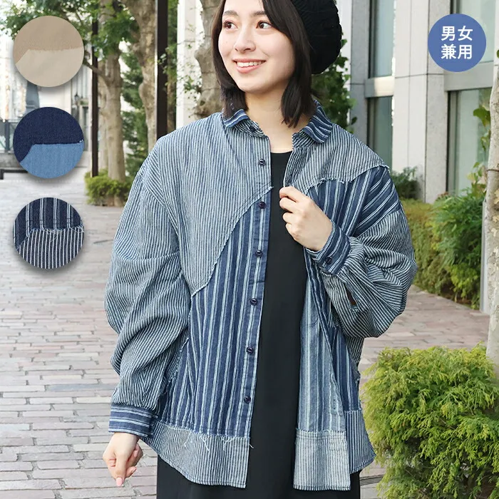 go slow caravan 色々グネグネシャツ【WEB限定】 ／ シャツ 羽織り ハオリ トップス レディース 男女兼用 ユニセックス 長袖 レギュラーカラー ワンポイント 刺繍 ベージュ クレイジー デニム シンプル 無地 カジュアル ポップ エスニック チチカカ TITICACA