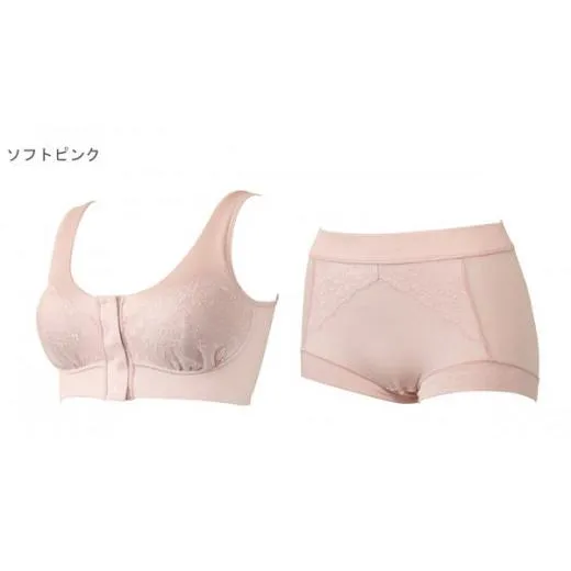 ふるさと納税 服 女 岩手県 陸前高田市 「Fleep」 シンプルレーシーシリーズセット(前開きブラ＆深履きショーツ) ソフトピンク／L （ソフトピンク／L）