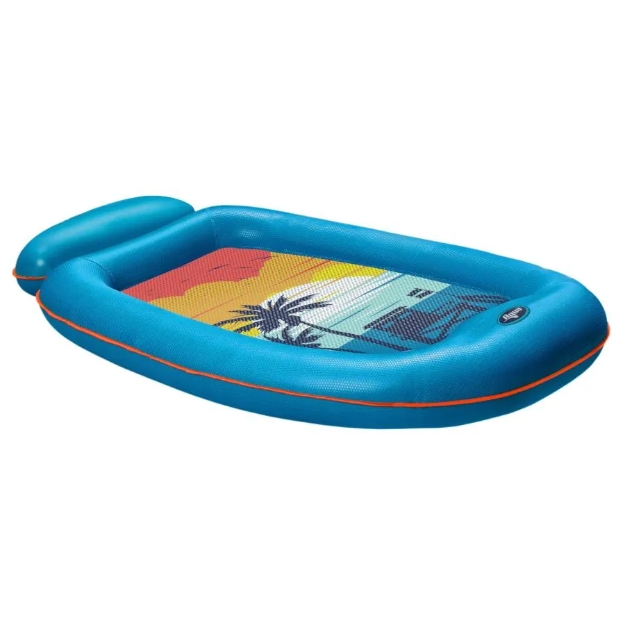 Aqua Comfort プールフロートラウンジ - 空気注入式プールフロート 大人用 ヘッドレストとフットレスト付き - ブルー/オレンジ サーファーサンセット