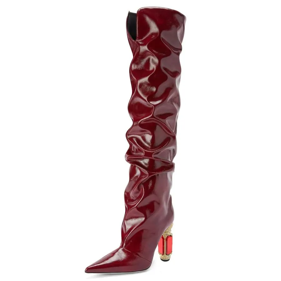 【並行輸入品】FSJ Women Slouchy Over The Knee Crystal Boots Thigh High Pointed