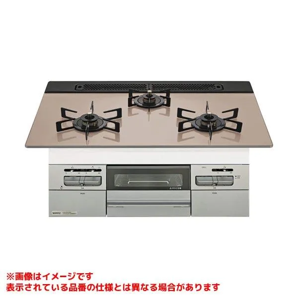 【N3WV7RWAP3SIEC】 《KJK》 ノーリツ ビルトインコンロ ミッケ 75cm シルバーピンクガラストップ ブラックごとく レンジフード連動タイプ ωα0