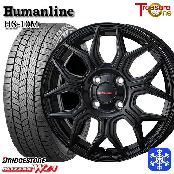 師岡 新品一台分 冬セット Humanline HS-10M 15x5.5J  4H100 BK ブリヂストン ブリザック WZ-1 175/65R15インチ アクア等