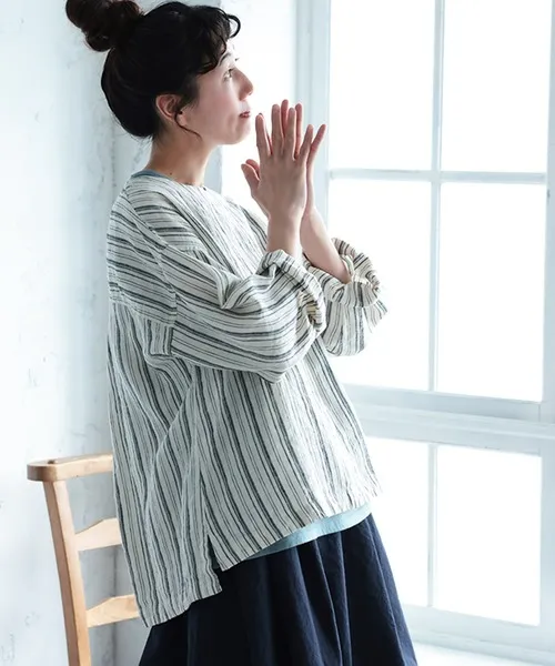 ブラウス シャツ 「わがまま別注」ストライプなリネンTee レディース