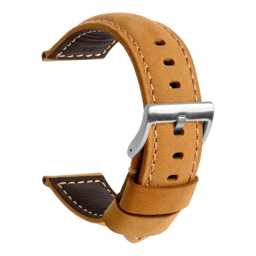 TStrap 男性用レザーウォッチストラップ - ブラック ヴィンテージ ソフトウォッチ ブレスレット 厚手 - パッド入りスマートウォッチバンド クラスプバックル付き
