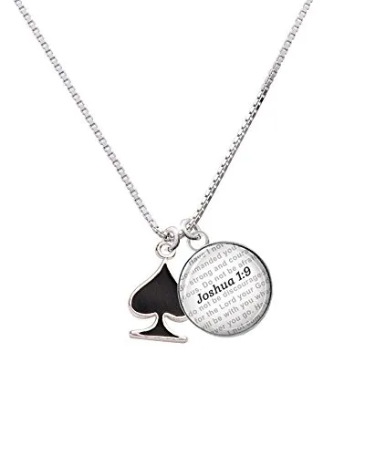 【中古】【未使用・未開封品】Silvertoneカードスーツ???ブラックSpade???Bible verse Joshua 1?: 9ガラスドームNecklace , 18?\" + 2?\"