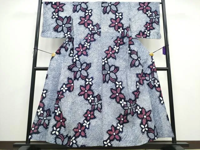 平和屋着物∴夏物 浴衣 有松鳴海絞り 舞花文 綿 逸品 CAAW0928ng
