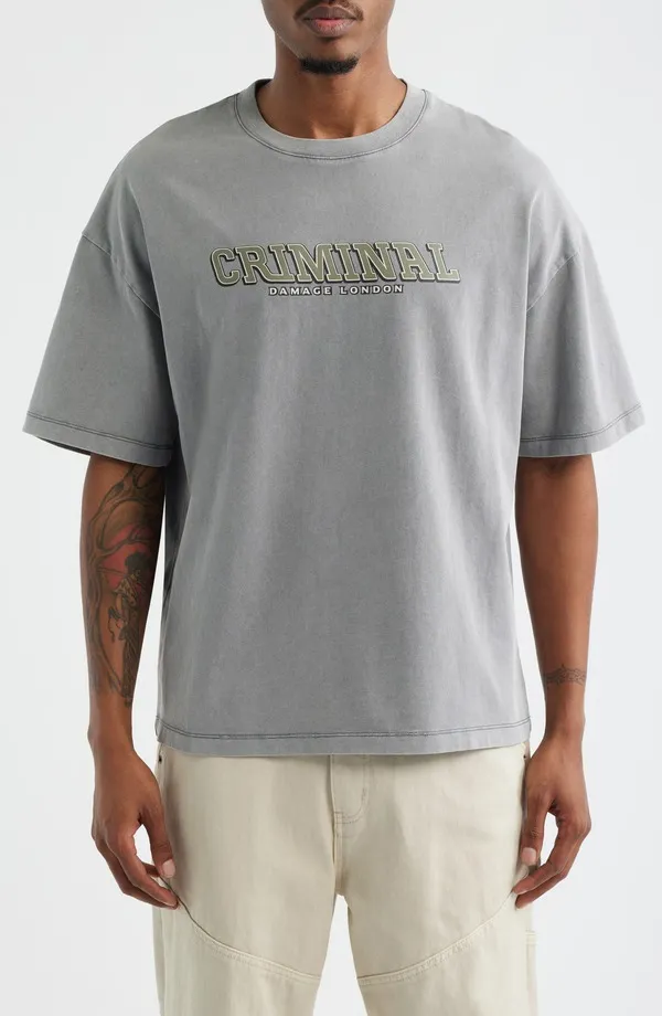 クリミナルダメージ メンズ トップス Tシャツ グラフィック CRIMINAL DAMAGE Statute Graphic T-Shirt Grey グレー