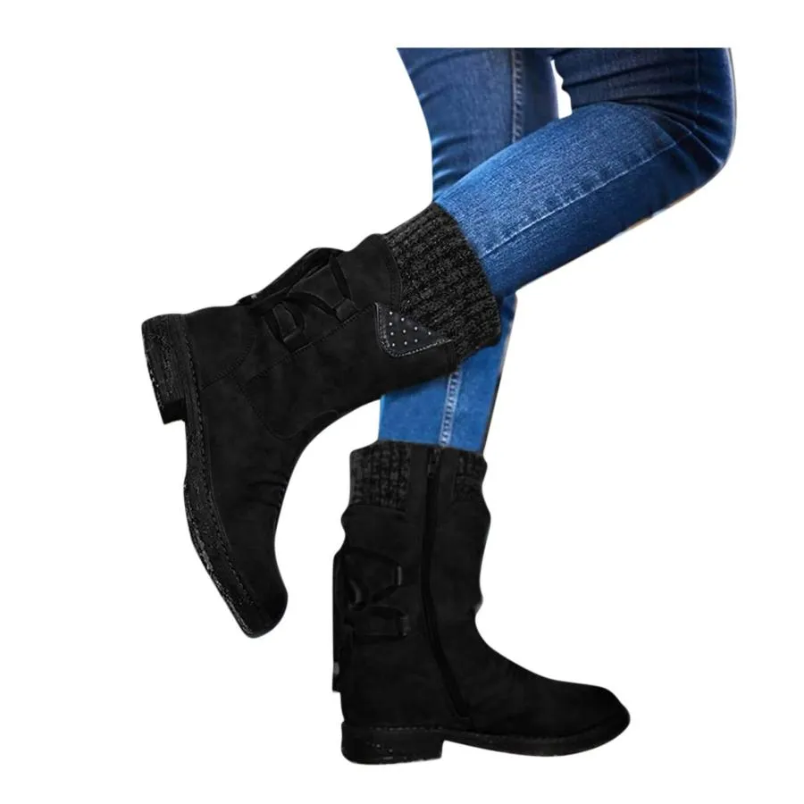 【並行輸入品】Masbird Boots for Women Fall Winter Wide Calf Boots Dressy Squar