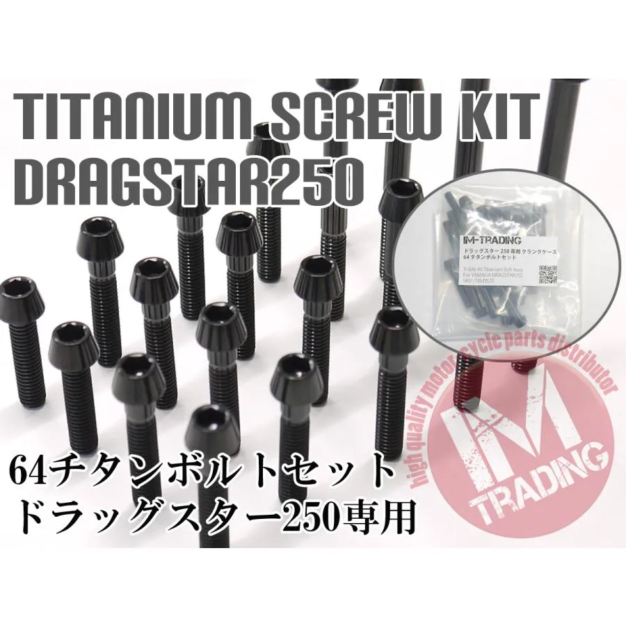 ドラッグスター250専用 64チタン製 クランクケースカバーボルトセット 23本 テーパー ブラック 黒 Ti-6Al-4V エンジンカバーボルト