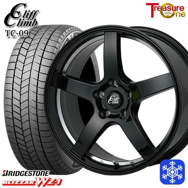 235/55R18インチ ブリヂストン ブリザック WZ-1 WZ1 5H114.3 スタッドレスタイヤホイールセット トレジャーワン クリフクライム TC09 BK