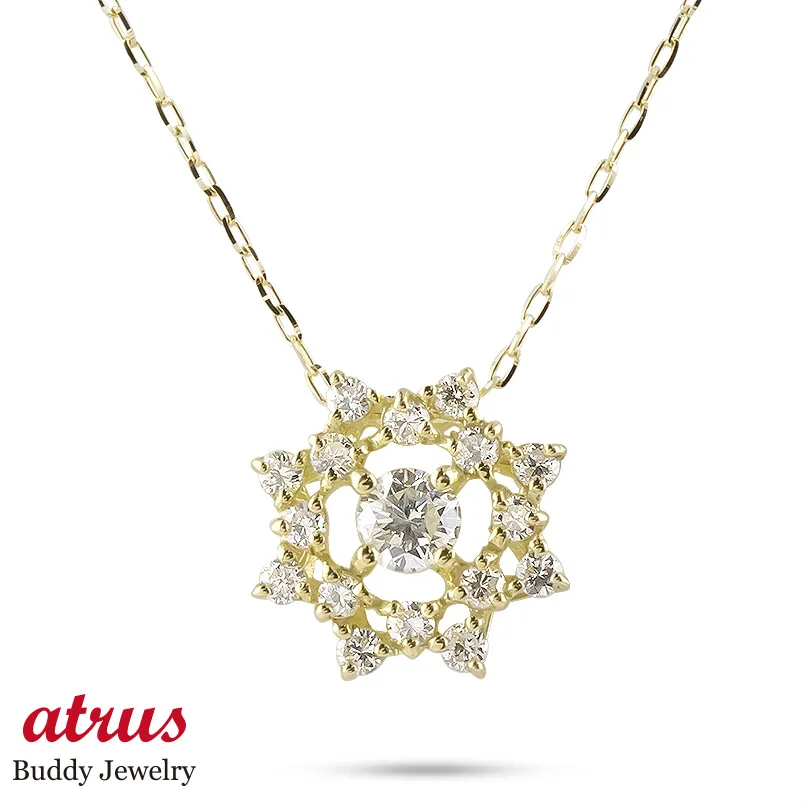 18金 ネックレス ダイヤモンド レディース ゴールド イエローゴールドk18 18k トップ ダイヤ アズキチェーン 花 女性 大人 あすつく セール 爆買