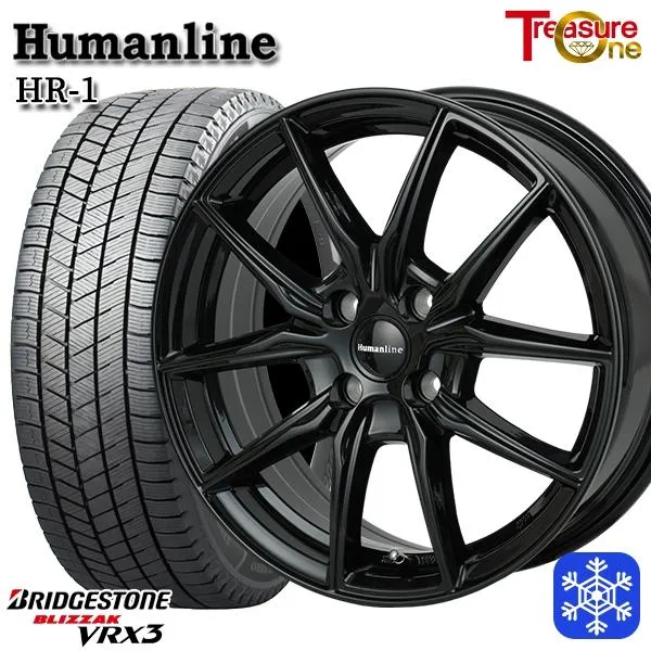 165/55R14インチ ブリヂストン ブリザック VRX3 4.5J 4H100 スタッドレスタイヤホイール4本セット ヒューマンライン HR01 BK