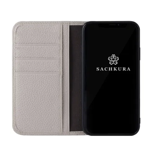 SACHKURA iPhone 12 mini 対応 手帳型 ケース レザー 本革 シュリンクカーフレザー 牛革 マグネット無し 耐衝撃 手帳 メンズ レディース アイボリー SK-12-Ivory