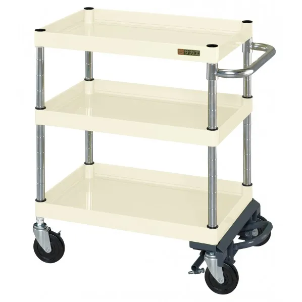 ※法人専用品※サカエCSパールワゴン(中量タイプ/サイレントエラストマー車/フットブレーキ付)W1000×D650×H740アイボリーCSP-1073BRSEI