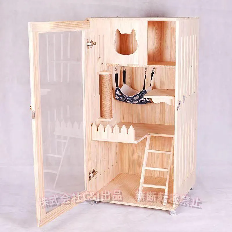 猫用キャビネット キャットトイレ 家具 C\u0026J（株) ペット用品 ネコトイレ 棚 リビング 木製 キャットケージ ヴィラ 無垢材 目隠し 収納 おしゃれ