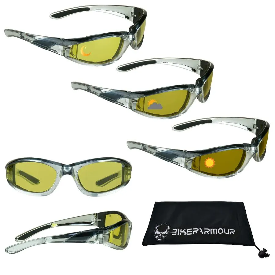 【並行輸入品】Bikershades クローム オートバイ トランジショナル サングラス イエローからブラウン UV感度 日中 夜 ゴーグル ア