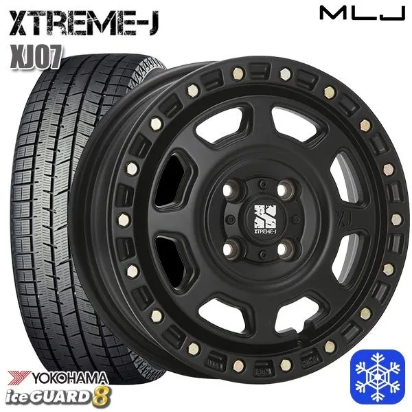 4/17〜19 P10倍 165/65R14インチ ヨコハマ アイスガード IG80 4H100 スタッドレスタイヤホイール4本セット エクストリームJ XJ07 サテンブラック