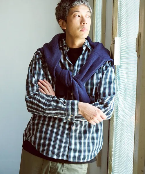 シャツ 「OMNIGOD mens / オムニゴッド」 アメリカンコットンピーチスキンチェック スプレッドカラーシャツ メンズ