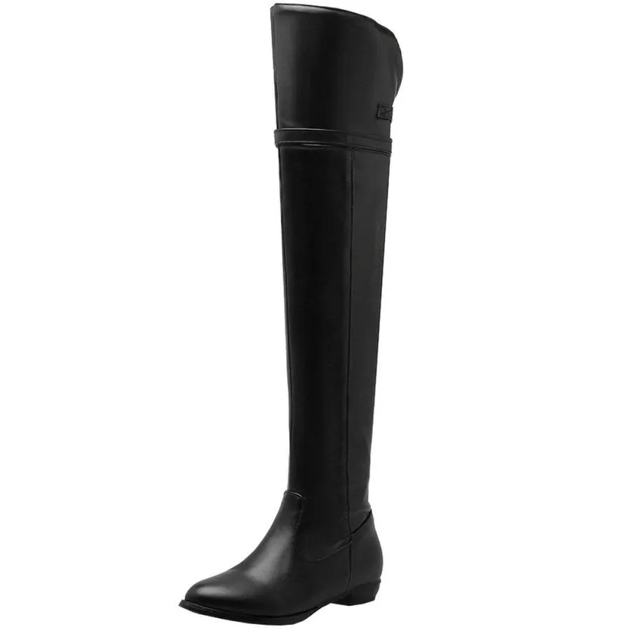 【並行輸入品】MAVMAX Women's Flat Wide Calf Thigh High Riding Over The Knee Bo