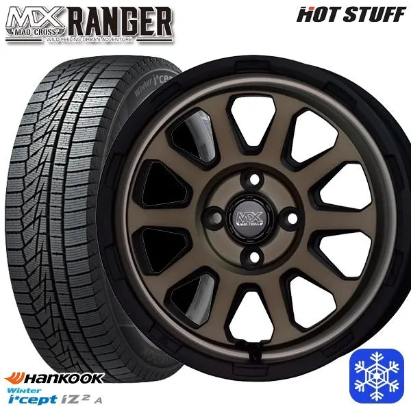 N-BOX 165/55R15インチ ハンコック HANKOOK W626 4H100 スタッドレスタイヤホイール4本セット マッドクロス レンジャー BR
