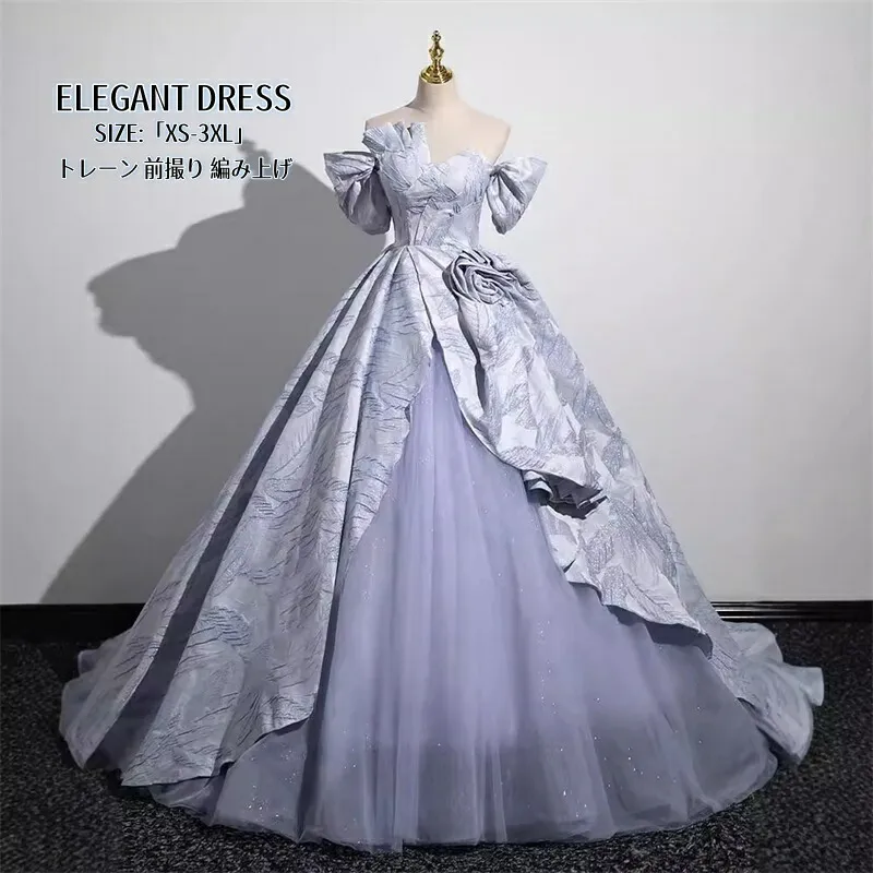 品質良い パーティードレス オフショルダー ウエディングドレス Long dress 結婚式 ワンピース 可愛い ドレス ロングドレス 司会者 演奏会ドレス 発表会 二次会 イブニングドレス 大きいサイズ 舞台衣装 前撮り カラードレス 編み上げ  XS~3XL エレガント