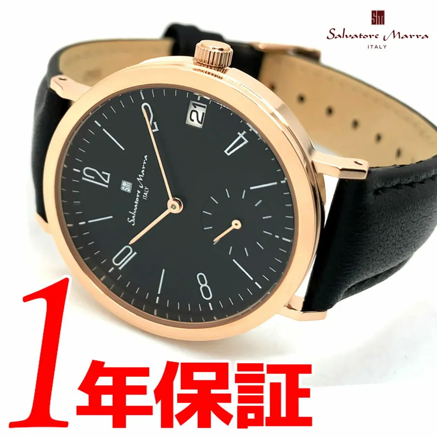 【 送料無料】Salvatore Marra サルバトーレマーラ メンズ クォーツ 腕時計 ラウンド 日常生活防水 アナログ ウォッチ レザーベルト スモールセコンド デイトカレンダー SM21110-PGBK