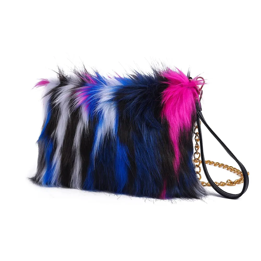 イブニングフェイクファー ハンドバッグ レディース バッグ 財布 クロスボディショルダーストラップ, Multicolor-9