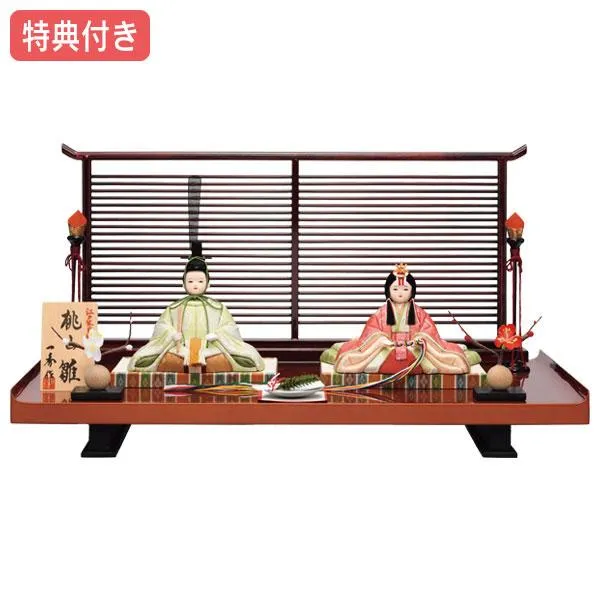 ◆特典付 【2025年度新作】雛人形 一秀 ひな人形 木目込み 平飾り 親王飾り 二人飾り 家具調 木目調 桃の節句 ひな祭り映え 【親王飾(17号) B-102-6】