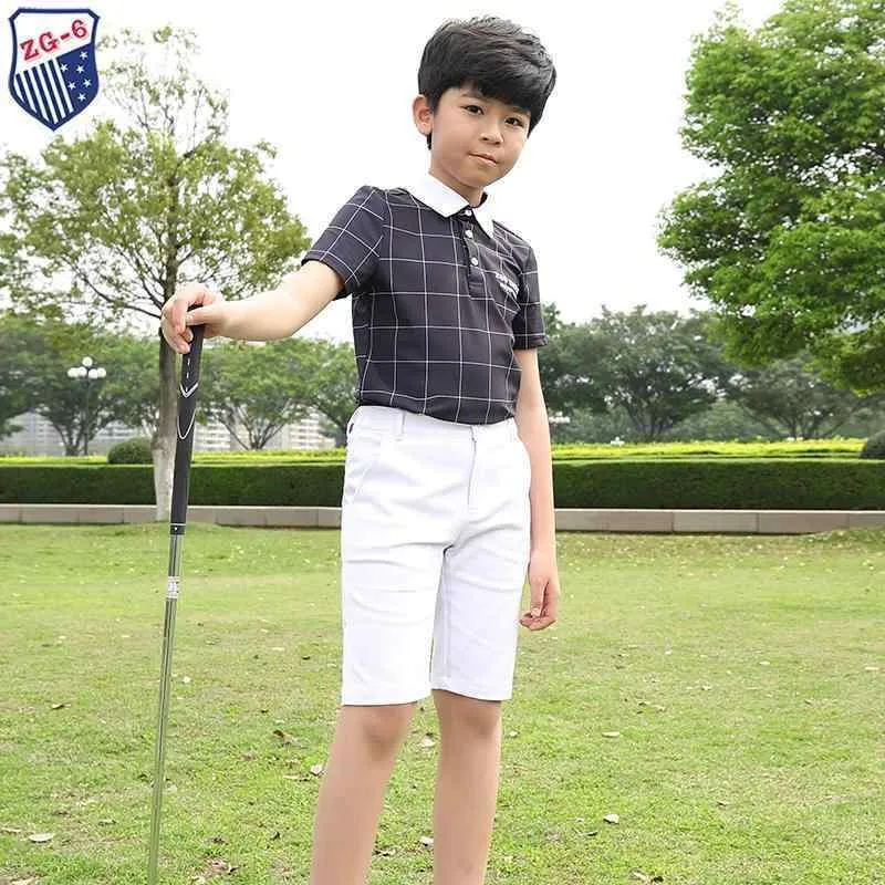 ゴルフ ウェア スポーツ 夏 ZG 6 ゴルフ 子供服 男の子 ジャージ 子供 スーツ ブラック チェック 柄 半袖 Tシャツ ホワイト ミドル 丈 パンツ
