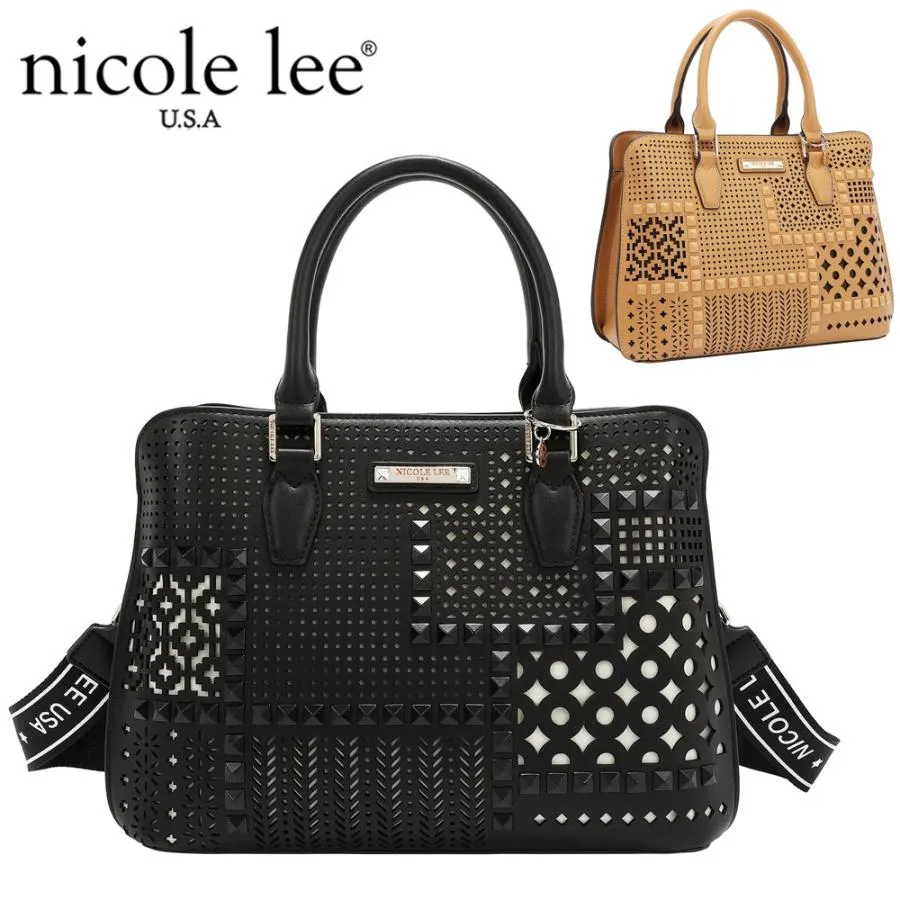 2026新作 数量限定 NICOLE LEE ニコールリー LSR17402 ドームバッグ エッジ クール 2WAY レーザーカット スタッズ ジオメトリック ショルダー トートバッグ