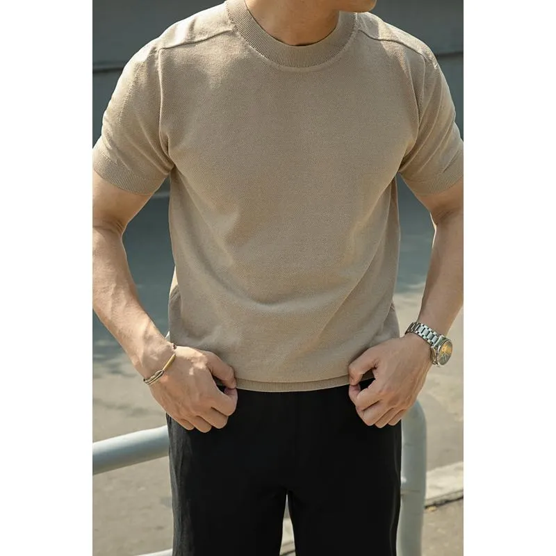Tシャツ メンズ おしゃれ 丸首 ラウンドネック カジュアル 涼しい 快適 通気性 快適 速乾 ニット 半袖