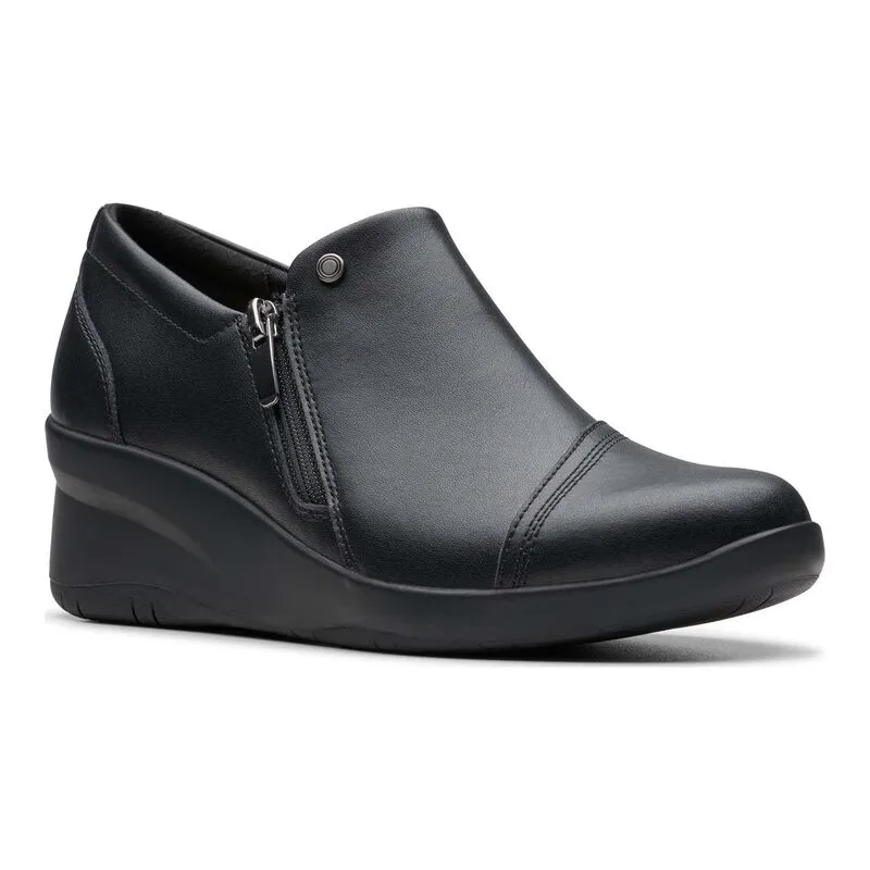 クラークス レディース シューズ ブーツ・レインブーツ レザー ClarksR Suttyn Zip Women Leather Wedge Shoes Black ブラック