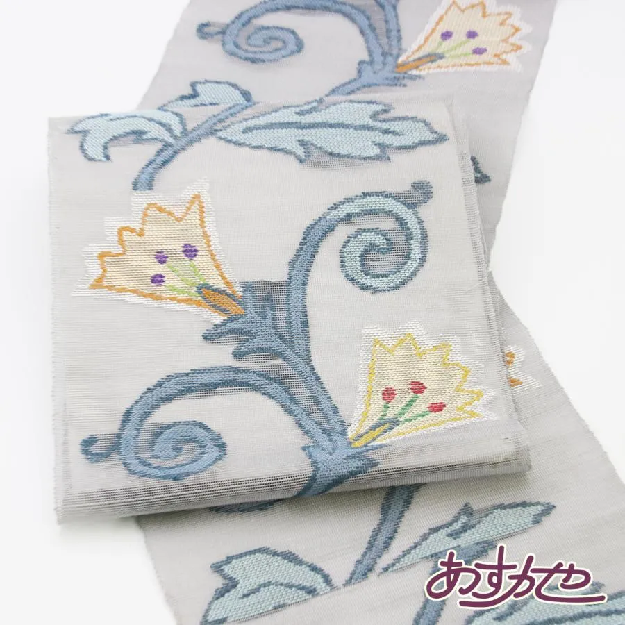 着物 帯 帯屋 捨松謹製 盛夏用 八寸名古屋帯 フレンチつる花文 あすかや[商品番号s8nobi242]