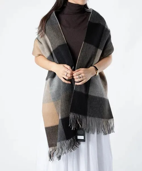 ストール マフラー Joshua Ellis PLAID PLAIN STOLE ジョシュアエリス 70×190 カシミヤ ダブルフェイス ストール