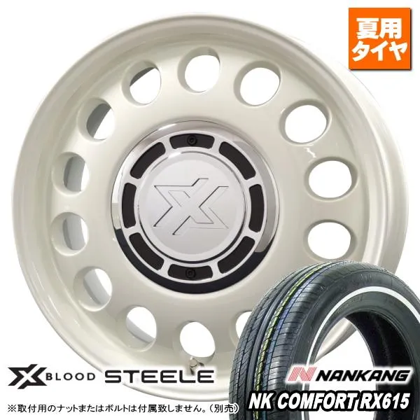 タント/N-BOX/スペーシア/デリカミニ/etc ナンカン RX615 155/65R14 ホワイトリボン \u0026 X BLOOD STEELE 14インチ 4.5J +43 4H 100P
