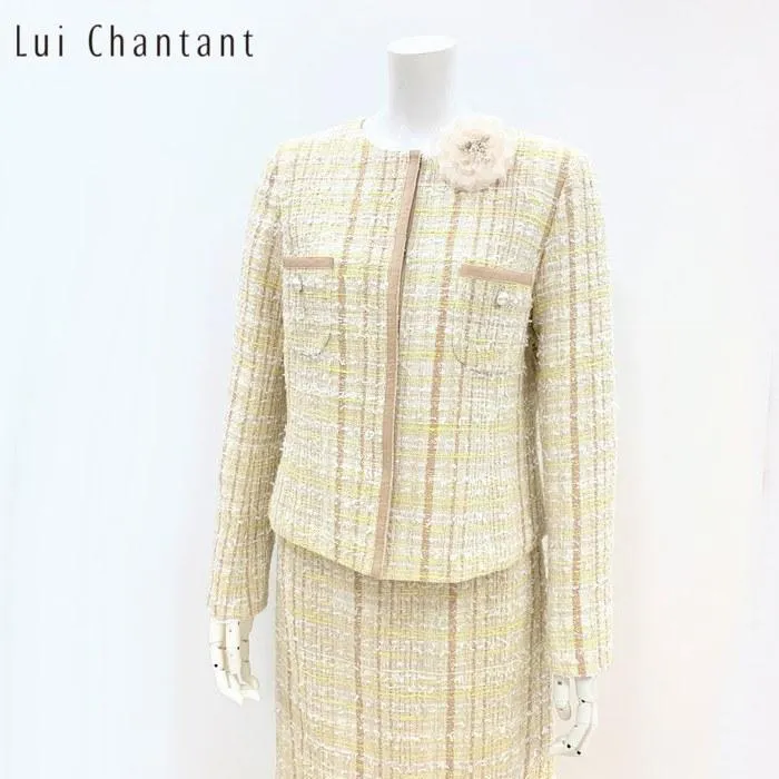 ツィード ノーカラージャケット 日本製 021-46102 Lui Chantant　セットアップ対応 入学式 卒業式 ママコーデ 式典 表彰式 上品 セレモニー