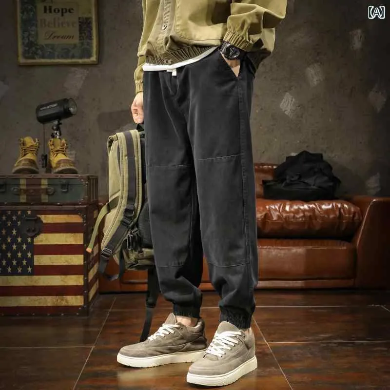 メンズ 男性用 ファッション オシャレ シンプル 大人 かっこいい ストリート ヒップホップ HipHop 秋 冬 アメリカン ヘビー カジュアル パンツ 黒 コットン 通勤  レッグ タイ ワークウェア ロング パンツ