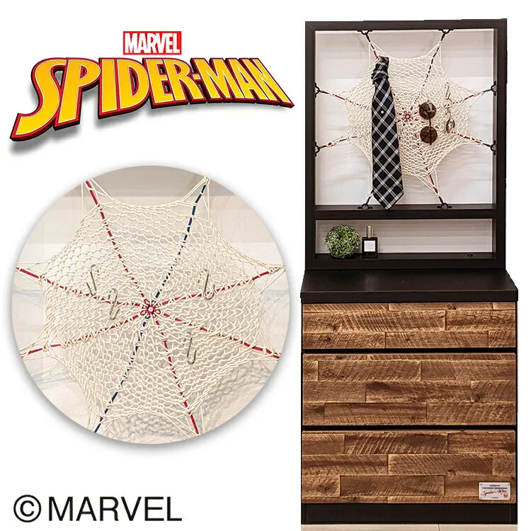 スパイダーマン | 幅60cm 奥行40cm 高さ140cm オリジナルメッセージプレート付き 収納ラック マーベル  【 収納 木製 無垢 収納棚 引き出し 引出し キャビネット 棚  アカシア ブラック 国産 限定 オリジナル 日本製 大川家具