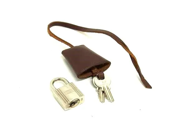 ■美品■ HERMES エルメス ボックスカーフ クロシェット カデナ 南京錠 パドロック 68 鍵 キー ブラウン系 DB1733